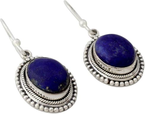 NOVICA Artisan Handmade Lapis Lazuli Dangle Earrings on Artisan Crafted 925 Silver Hook Sterling Blue India Snorkel Birthstone [1.4 in L x 0.6 in W x 0.3 in D] ' True Clarity' in Saudi Arabia