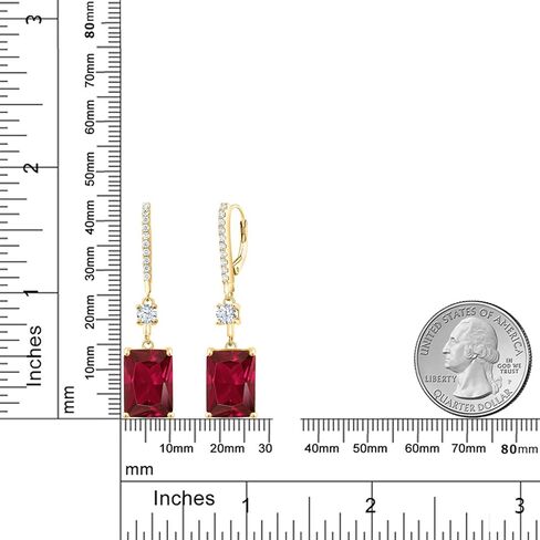 Gem Stone King 18K Yellow Gold Plated Silver Red Created Ruby Earrings For Women | 10.30 Cttw | Emerald Cut 14X10MM | Fine Jewelry Gifts for Women Mom Wife Her in Saudi Arabia