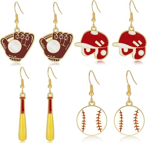4Pairs Baseball Earrings for Women,Stylish Baseball Jewelry for Women Baseball Lovers, Baseball Mom Accessories in Kuwait