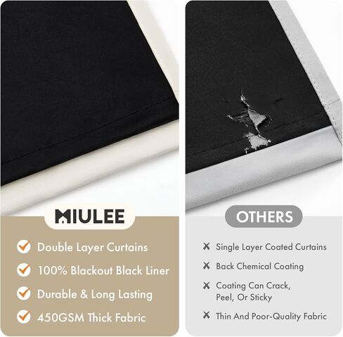 MIULEE Cream 100% ستائر تعتيم لغرفة النوم بطول 63 بوصة، طبقتين سميكتين ستائر نافذة سوداء معزولة حراريًا مع بطانة سوداء، ستائر غرفة المعيشة ذات حلقات معدنية لتقليل الضوضاء، مجموعة من لوحتين باللون العاجي in Saudi Arabia