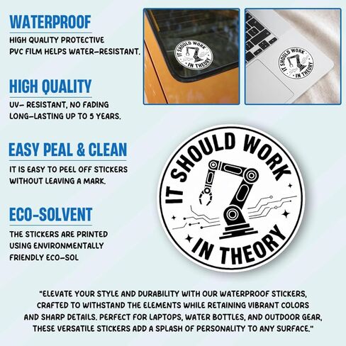 3Pcs It Should Work in Theory Sticker Funny Engineering Robot Arm Gift for Mechanical Engineers It Should Work in Theory Stickers Programmers Decal for Laptop Bottle Notebook Toolbox Hard Hat 3" in Saudi Arabia