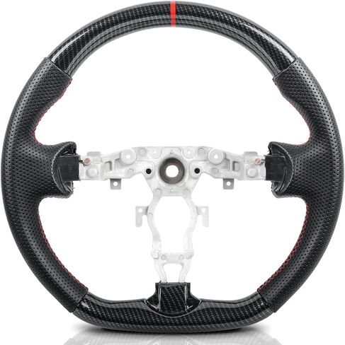 عجلة قيادة بنمط ألياف الكربون لنيسان 370Z 2009-2020، جوك 2011-2017، ماكسيما 2009-2014، تناسب إنفينيتي FX35 FX37 FX50 QX70 2009-2017، استبدال المقبض الرياضي ذو الخياطة الحمراء المسطحة in Kuwait