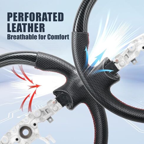 عجلة قيادة بنمط ألياف الكربون لنيسان 370Z 2009-2020، جوك 2011-2017، ماكسيما 2009-2014، تناسب إنفينيتي FX35 FX37 FX50 QX70 2009-2017، استبدال المقبض الرياضي ذو الخياطة الحمراء المسطحة in Kuwait