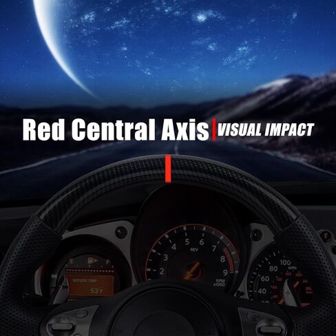 عجلة قيادة بنمط ألياف الكربون لنيسان 370Z 2009-2020، جوك 2011-2017، ماكسيما 2009-2014، تناسب إنفينيتي FX35 FX37 FX50 QX70 2009-2017، استبدال المقبض الرياضي ذو الخياطة الحمراء المسطحة in Kuwait