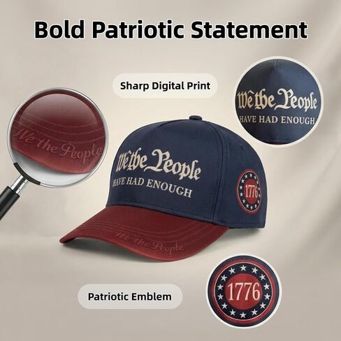 قبعة We The People Have Enough Hat، قبعة بيسبول وطنية بالولايات المتحدة الأمريكية للرجال والنساء، تاج منظم، طباعة التسامي، قبعة بيان 1776، أزرق in Saudi Arabia