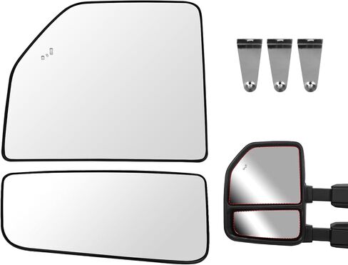 Left Driver Side Lower & Upper Mirror Glass Replacement for 2015-2024 Ford F150 F250 F350 F450 F550, Towing Mirrors Convex Rearview Glass with Backing Plate and Blind Spot Light in Kuwait