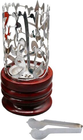 AM Bakhoor Calligraphy Incense Burner - Metalic Resin Cone Holder | Wooden Base | Frankincense Charcoal Burner Mabkhara | Spiritual Gifts for Office & Home Decor (Silver) in Kuwait