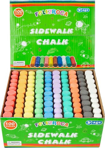 FELIZROCA 144-PCS Coloured Chalk- Sidewalk Chalk for Kids, Pavement Chalk, Giant Chalk, Outdoor Chalk for Kids, Jumbo Chalk in Kuwait