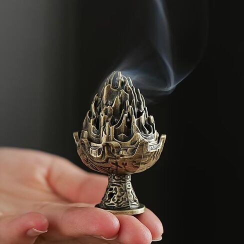 1PC Vintage Boshan Style Bronze Incense Burner, Mini Hollow-Carved Mountain Censer, Aromatherapy Incense Holder for Meditation, Yoga & Home Decor, Spiritual Gift for Mindfulness Seekers in Saudi Arabia
