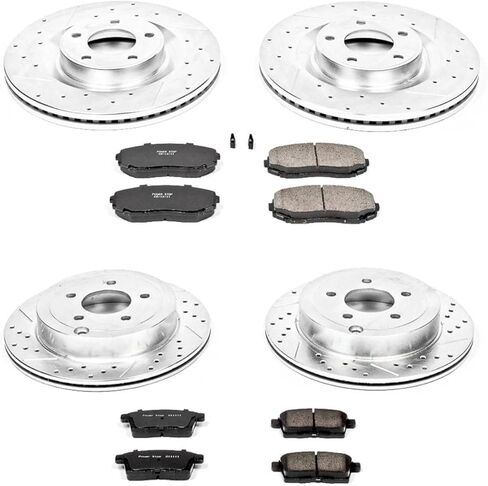 PowerStop Front and Rear Brake Kit For Ford Edge 2007-10 | Lincoln MKX 2007-10 - Drilled and Slotted Disc Rotors with Ceramic Brake Pads Replacement, K2829 in Saudi Arabia