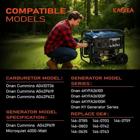 146-0785 Carburetor for Onan Cummins A041D736 A042P619 A042P622 Microquiet 4000-Watt 4KYFA26100 4KYFA26100P 4KYFA26100K KY Generator Series Replace 146-0803 146-0635 146-0703 146-0759 in Kuwait