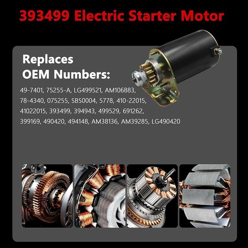 Starter Motor for Briggs & Stratton 11HP-25HP / Cub Cadet 1215 1220 GMT-125 GMT-190 364 Z-Force 18 44 87-06 / John Deere Z425 17-14 Replaces OE# AM106883 393499 497401 LG490420 in Kuwait
