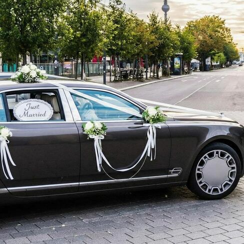 Zeyune Wedding Car Ribbon Garland with Pearl Bridal Car Door Decoration Artificial Door Handle Flowers Bowknot for Automotive Mirrors Handles Bouquet Decoration(White) in Saudi Arabia