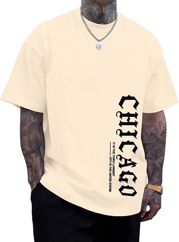 تي شيرت رجالي برسومات جرافيك مطبوع عليه شيكاغو بأكمام قصيرة وطباعة المدينة تي شيرت صيفي 100% قطن كاجوال تي شيرت للرجال in Kuwait