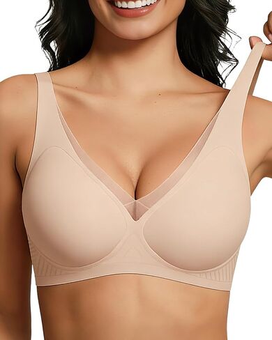 Womens Push Up Wireless Jelly Bra Mesh Deep V Plus Size Comfortable Supportive Seamless Everyday Bras in Kuwait