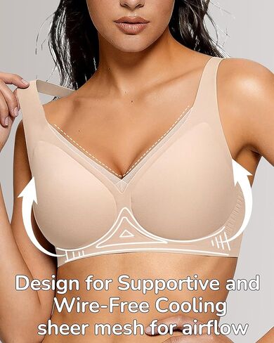 Womens Push Up Wireless Jelly Bra Mesh Deep V Plus Size Comfortable Supportive Seamless Everyday Bras in Kuwait