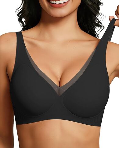Womens Push Up Wireless Jelly Bra Mesh Deep V Plus Size Comfortable Supportive Seamless Everyday Bras in Kuwait