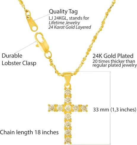 LIFETIME JEWELRY Cubic Zirconia Cross Necklace for Women & Men 24k Gold Plated in Saudi Arabia