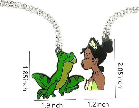 Princess Couples Cute Character Pendant Necklace Set, 2-Piece Frog Necklace, Silver Chain in Kuwait