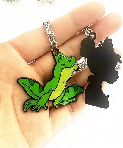 Princess Couples Cute Character Pendant Necklace Set, 2-Piece Frog Necklace, Silver Chain in Kuwait