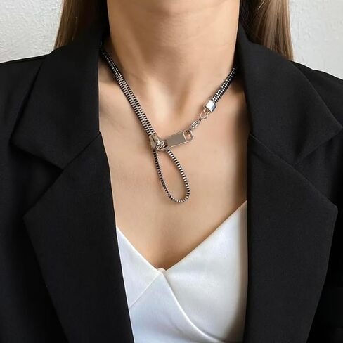 قلادة بسحاب فضي، قلادة عصرية، محيط 16.54 بوصة، سلسلة معدنية مع قلادة سحاب عملية in Kuwait