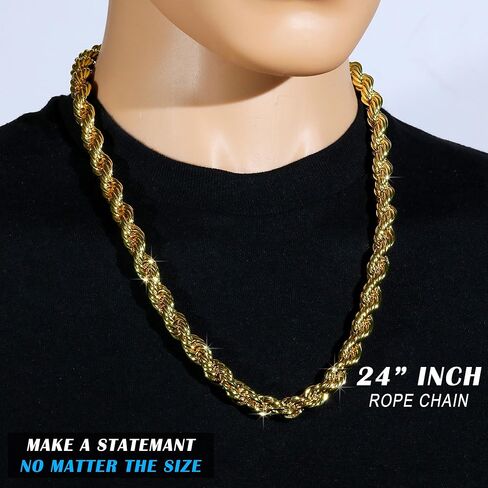 سلسلة حبل للرجال مطلية بالذهب عيار 14 قيراط هيب هوب لينك 10 مم سلسلة حبل ملتوية مكتنزة 18، ​​20، 24 و 30 بوصة مجموعة مغني الراب الذهبية الكبيرة إكسسوارات أزياء نسائية in Kuwait