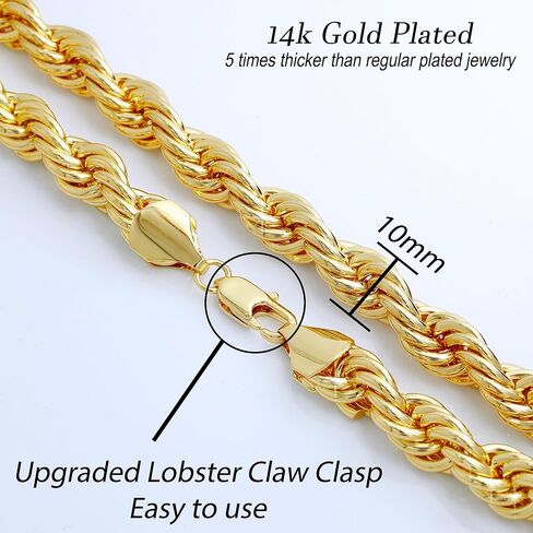 سلسلة حبل للرجال مطلية بالذهب عيار 14 قيراط هيب هوب لينك 10 مم سلسلة حبل ملتوية مكتنزة 18، ​​20، 24 و 30 بوصة مجموعة مغني الراب الذهبية الكبيرة إكسسوارات أزياء نسائية in Kuwait