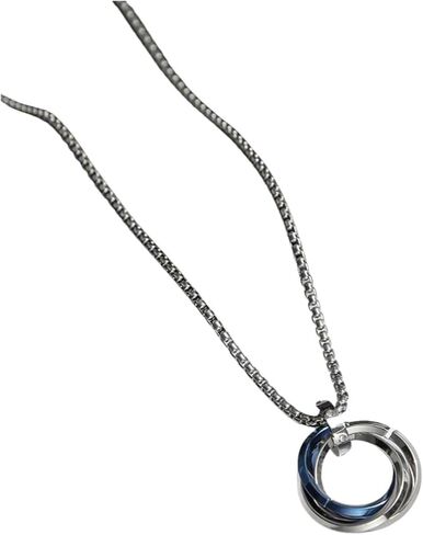 Blue Triple Ring Pendant Necklace for Men, Minimalist Titanium Steel Chain Fashion Accessory in Saudi Arabia
