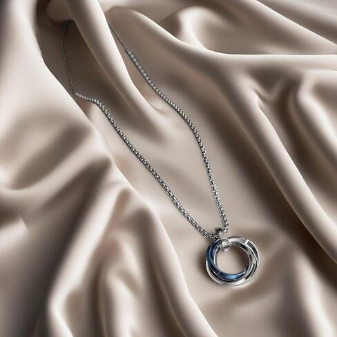 Blue Triple Ring Pendant Necklace for Men, Minimalist Titanium Steel Chain Fashion Accessory in Saudi Arabia