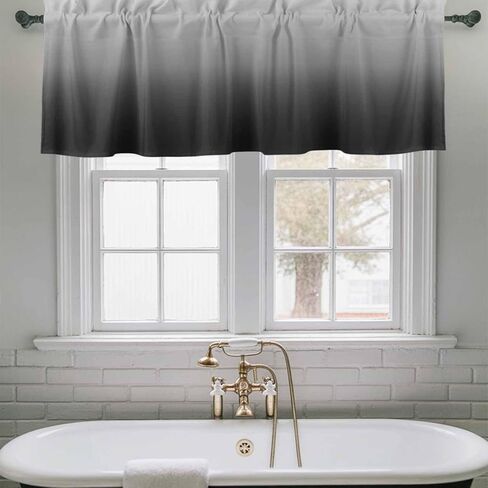 Teamery 2 حزمة الستائر الستارة لنوافذ المطبخ مجردة أومبير رمادي وأسود قضيب جيب الستار هندسية الفن صغير نافذة العلاج توبر لغرفة النوم غرفة المعيشة الحمام، 54x18in in Kuwait