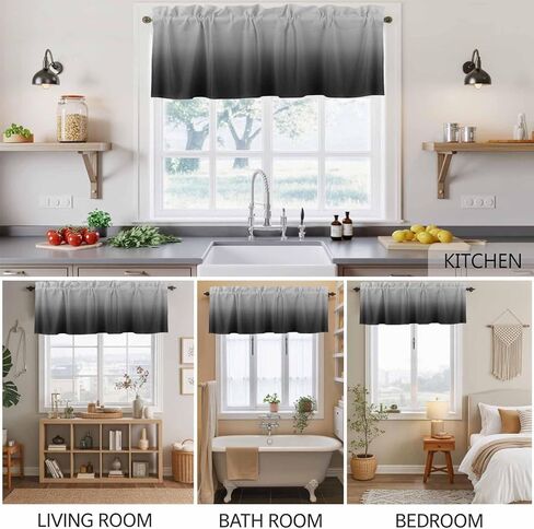 Teamery 2 حزمة الستائر الستارة لنوافذ المطبخ مجردة أومبير رمادي وأسود قضيب جيب الستار هندسية الفن صغير نافذة العلاج توبر لغرفة النوم غرفة المعيشة الحمام، 54x18in in Kuwait