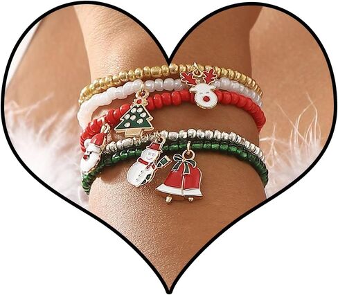 أساور عيد الميلاد للنساء تكويم تمتد عيد الميلاد مطرز أساور شجرة عيد الميلاد جلجل جرس الأيائل سانتا كلوز ثلج سحر أساور أساور Preppy هدايا عيد الميلاد تخزين المواد in Kuwait