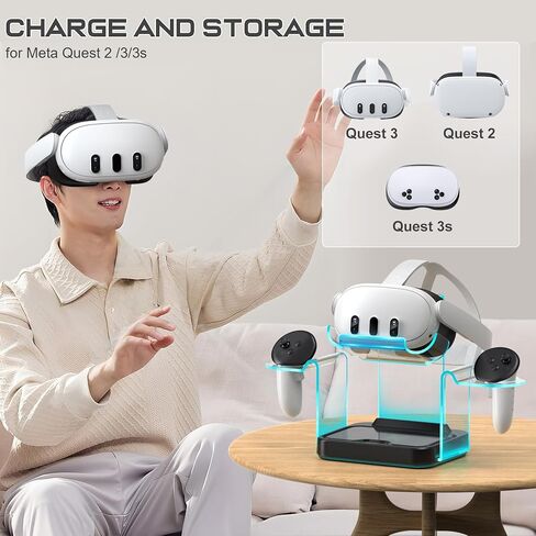 Charging Dock for Oculus Meta Quest 3/Quest 2,RGB VR Headset Charging Station with Adapter,USB A to C Cable and 4 Rechargeable Replacemnt Batteries for Quest 3 Charging Display Stand Accessories in Kuwait