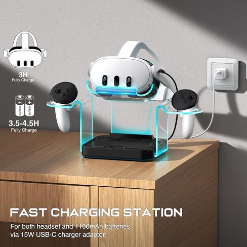 Charging Dock for Oculus Meta Quest 3/Quest 2,RGB VR Headset Charging Station with Adapter,USB A to C Cable and 4 Rechargeable Replacemnt Batteries for Quest 3 Charging Display Stand Accessories in Kuwait