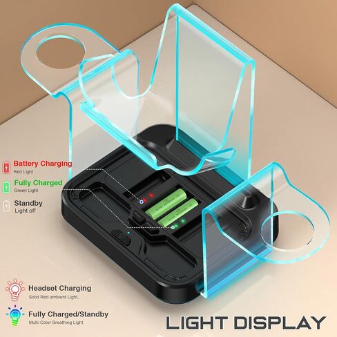 Charging Dock for Oculus Meta Quest 3/Quest 2,RGB VR Headset Charging Station with Adapter,USB A to C Cable and 4 Rechargeable Replacemnt Batteries for Quest 3 Charging Display Stand Accessories in Kuwait