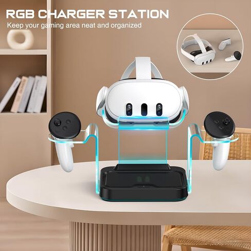Charging Dock for Oculus Meta Quest 3/Quest 2,RGB VR Headset Charging Station with Adapter,USB A to C Cable and 4 Rechargeable Replacemnt Batteries for Quest 3 Charging Display Stand Accessories in Kuwait