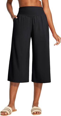 Heathyoga Capri Pants for Women Wide Leg Casual Pants for Women High Waist Lightweight Capris for Summer with Pockets Lounge in Saudi Arabia