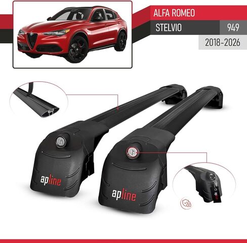 Compatible with Alfa Romeo Stelvio 2018-2024 ACE-2 Car Roof Rack Cross Bar Black Aluminium 2 Bars in Saudi Arabia