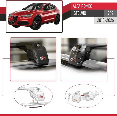 Compatible with Alfa Romeo Stelvio 2018-2024 ACE-2 Car Roof Rack Cross Bar Black Aluminium 2 Bars in Saudi Arabia