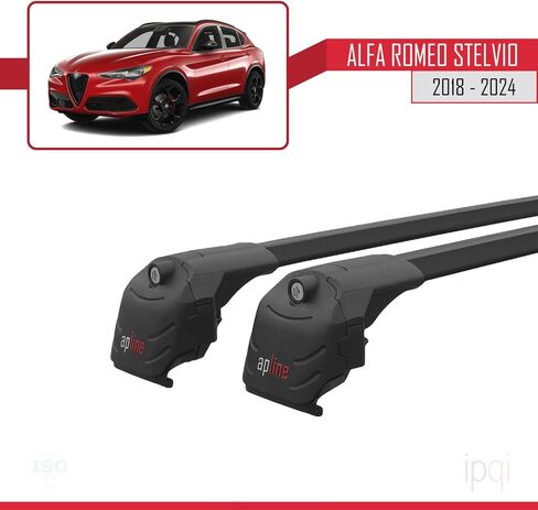 Compatible with Alfa Romeo Stelvio 2018-2024 ACE-2 Car Roof Rack Cross Bar Black Aluminium 2 Bars in Saudi Arabia