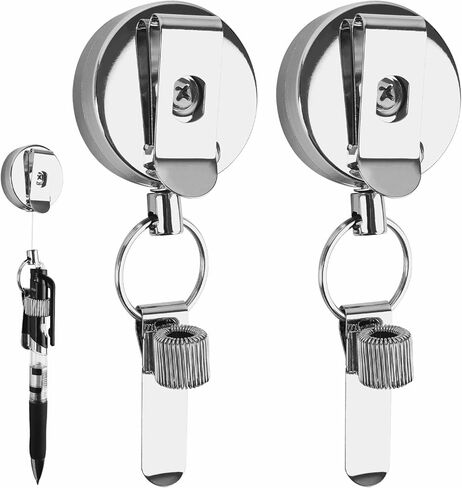 2 Pack Retractable Pull Pen Pencil Holder, 27.5'' Retractable Pen Holder Pencil Lanyard with Belt Clip and Key Ring for Carpenters, Workers, Nurses, Bricklayer, Waiter in Saudi Arabia
