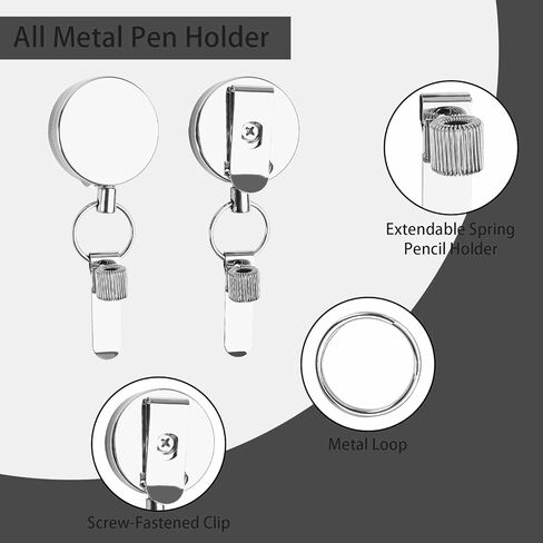 2 Pack Retractable Pull Pen Pencil Holder, 27.5'' Retractable Pen Holder Pencil Lanyard with Belt Clip and Key Ring for Carpenters, Workers, Nurses, Bricklayer, Waiter in Saudi Arabia