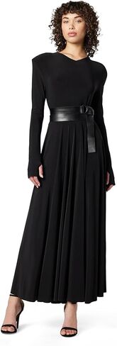 Norma Kamali Women's Ls Shoulder Pad V Neck Flared Dress to Midcalf in Kuwait