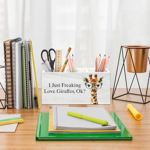 Giraffe Gifts Pen Holder for Desk, Funny Cute Wild Animal Pencil Organizer, Giraffe Gifts for Women, I Just Freaking Love Giraffes Wooden Pen Holder Desk Accessories Decor for Home Office in Saudi Arabia