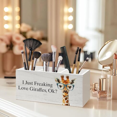 Giraffe Gifts Pen Holder for Desk, Funny Cute Wild Animal Pencil Organizer, Giraffe Gifts for Women, I Just Freaking Love Giraffes Wooden Pen Holder Desk Accessories Decor for Home Office in Saudi Arabia