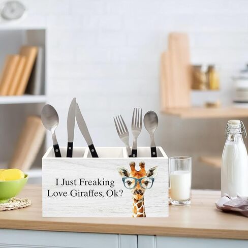 Giraffe Gifts Pen Holder for Desk, Funny Cute Wild Animal Pencil Organizer, Giraffe Gifts for Women, I Just Freaking Love Giraffes Wooden Pen Holder Desk Accessories Decor for Home Office in Saudi Arabia