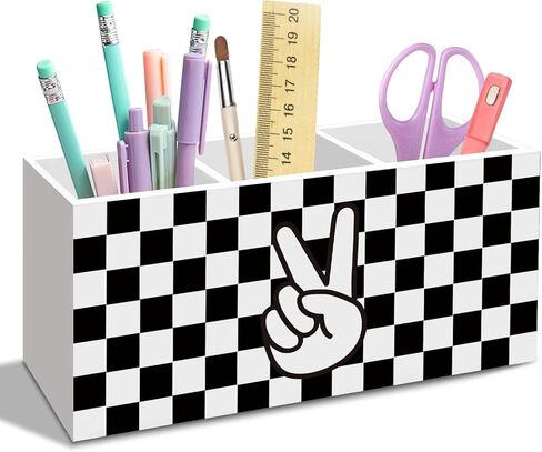 Black and White Checkered Pen Pencil Holder for Desk Decor, Postive Checkered Office Desk Accessories, Boys Pen Holders Organizer for Playroom Kids Room Classroom in Kuwait