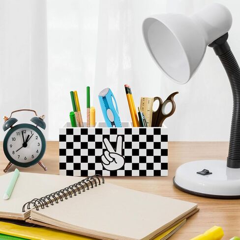 Black and White Checkered Pen Pencil Holder for Desk Decor, Postive Checkered Office Desk Accessories, Boys Pen Holders Organizer for Playroom Kids Room Classroom in Kuwait
