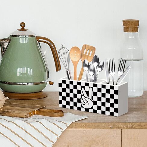 Black and White Checkered Pen Pencil Holder for Desk Decor, Postive Checkered Office Desk Accessories, Boys Pen Holders Organizer for Playroom Kids Room Classroom in Kuwait