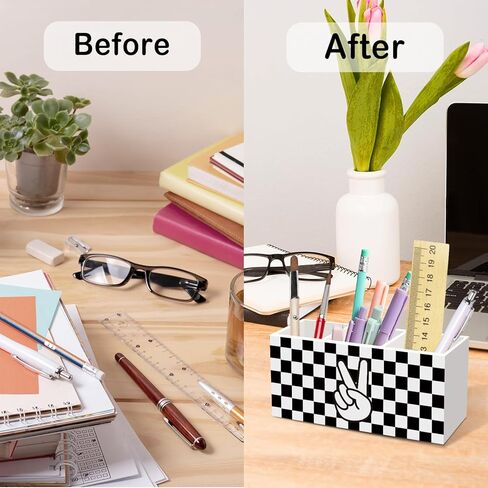 Black and White Checkered Pen Pencil Holder for Desk Decor, Postive Checkered Office Desk Accessories, Boys Pen Holders Organizer for Playroom Kids Room Classroom in Kuwait
